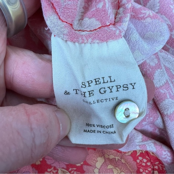 Spell Love Story Boho Printed Midi Dress Puff Sleeves Size M Red - Picture 10 of 10